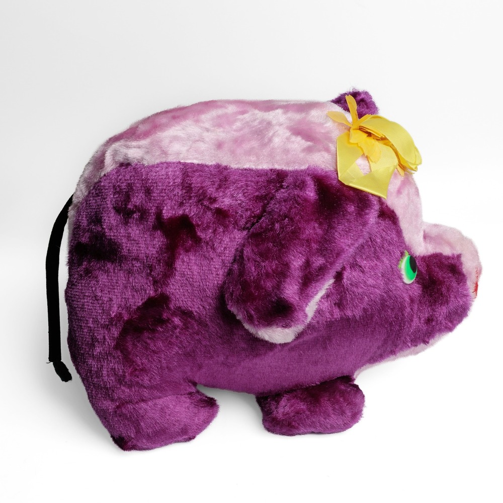 Vintage 1960s Rushton Purple Pot Bellied Pig Stuffed Animal Plush Toy 8" x 11.5"